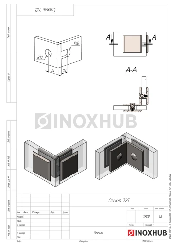 Коннектор (725 SC) стекло-стекло 90°, матовый хром