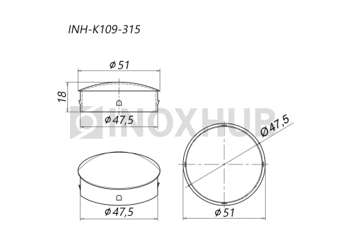 Заглушка забивная штамп., Ø50.8 мм, AISI 201, GRIT 600