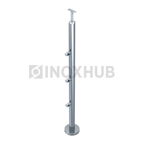 Стойка ограждения в сборе круглая с фланцем, 3 ригеледержателя, Ø38.1×900 мм, AISI 304, GRIT 600