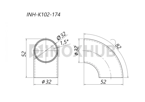 Отвод Ø32.0×1.5 мм, AISI 304, GRIT 600
