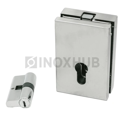 Замок (034 SSS) центральный угловой, с ответной частью на стену, нерж. сталь матовая