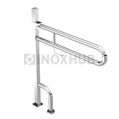 Поручень двойной откидной с опорой в пол с бумагодержателем, Ø38 мм, AISI 201, GRIT 600