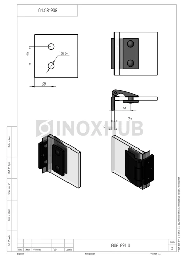 Петля (513 BLC) стена-стекло, открывание наружу, Черный мат