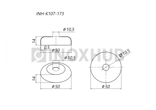 Низ стойки малый декоративный, Ø10.0 мм, AISI 304, GRIT 600