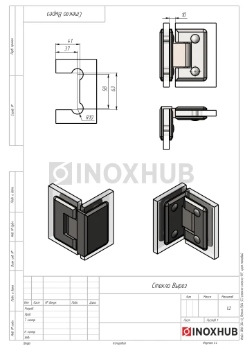 Петля (304 SC) стекло-стекло 90°, матовый хром