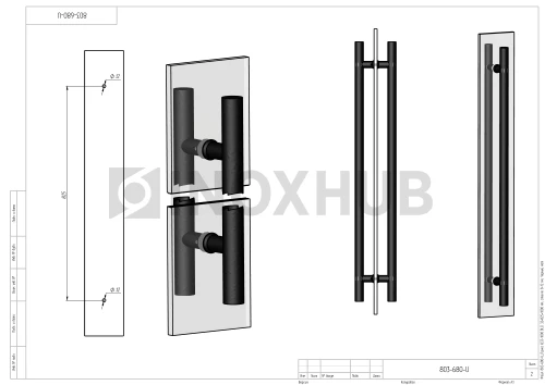 Ручка (633-1000 BLC) 32×825×1000 мм, стекло 8-12 мм, Черный мат
