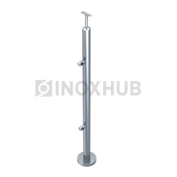 Стойка ограждения в сборе круглая с фланцем, 2 ригеледержателя, Ø38.1×900 мм, AISI 304, GRIT 600