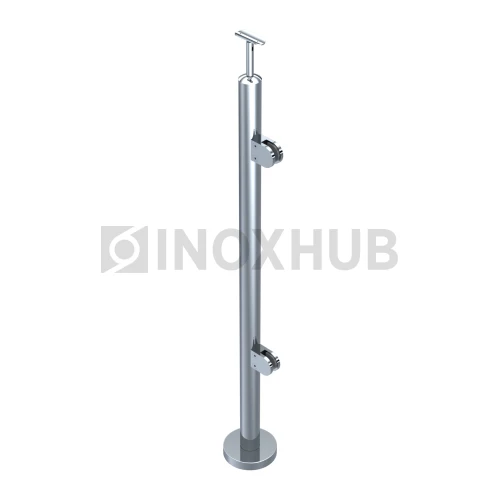 Стойка ограждения в сборе круглая с фланцем, 2 стеклодержателя, Ø38.1×900 мм, AISI 304, GRIT 600