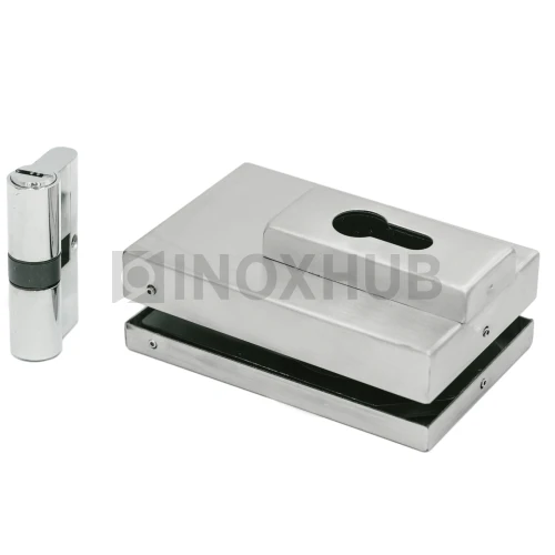 Замок (034 SSS) центральный угловой, с ответной частью на стену, нерж. сталь матовая