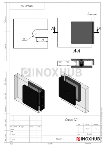 Коннектор (731 BLC) стекло-стена, Черный мат