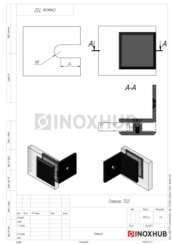 Коннектор L-обр. (722 BLC) стекло-стена, Черный мат