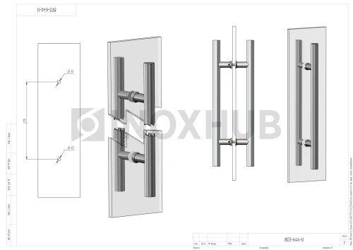 Ручка (633-450 PSS) 25×275×450 мм, стекло 8-12 мм, нерж. сталь полированная