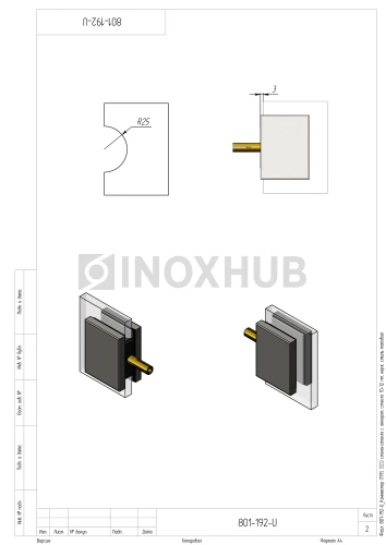 Коннектор (191S SSS) стена-стекло с анкером, стекло 10-12 мм, нерж. сталь матовая