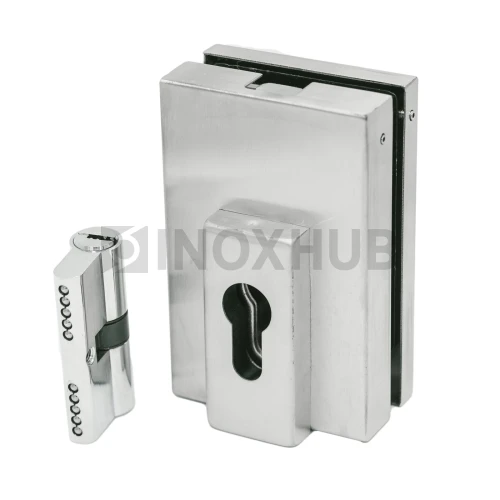 Замок (034 SSS) центральный угловой, с ответной частью на стену, нерж. сталь матовая