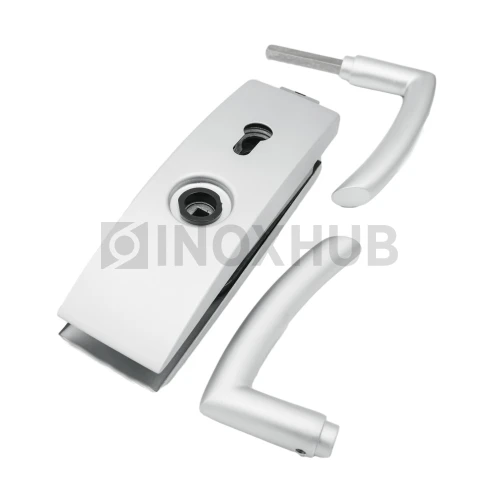 Замок (87-1 AL) с нажимной ручкой, притвором, без отв. части, Анодированный алюминий