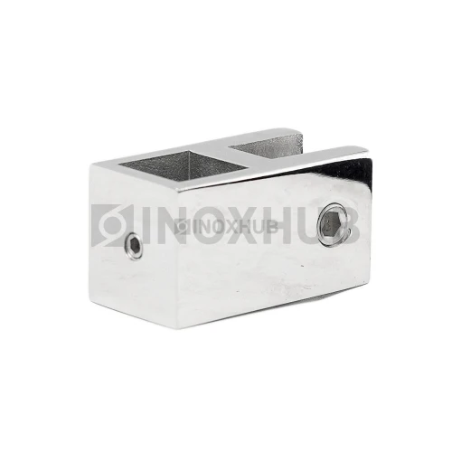 Держатель стекла (184 PSS) сквозной, штанга 15×15 мм, нерж. сталь полированная