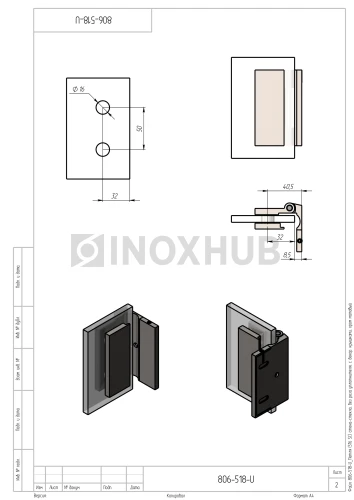 Петля (516 SC) стена-стекло, без реза уплотнителя, с декоративными крышками, матовый хром