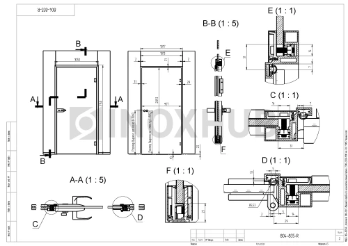 Комплект (804 BLC) дверной коробки в цельностеклянный проем, 2300×2300×1100 мм, RAL 9005 Черный мат