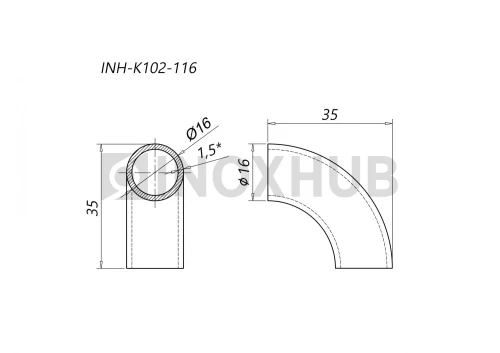 Отвод Ø16.0×1.5 мм, AISI 304, GRIT 600
